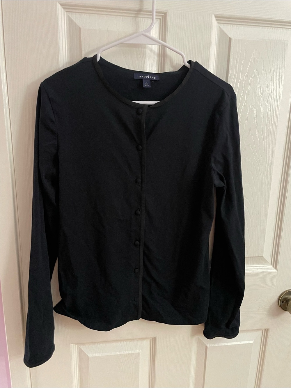 Lands' End Black Long-Sleeve Button-Front Top